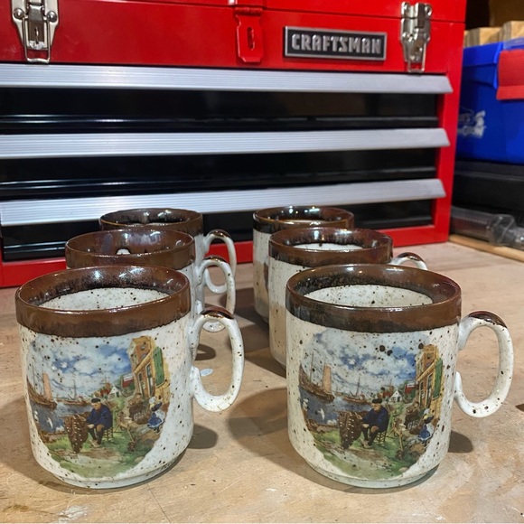 Set of 6 Vintage Royal Schwabap, Fisherman tending his Nets 6oz Mugs - Picture 2 of 6